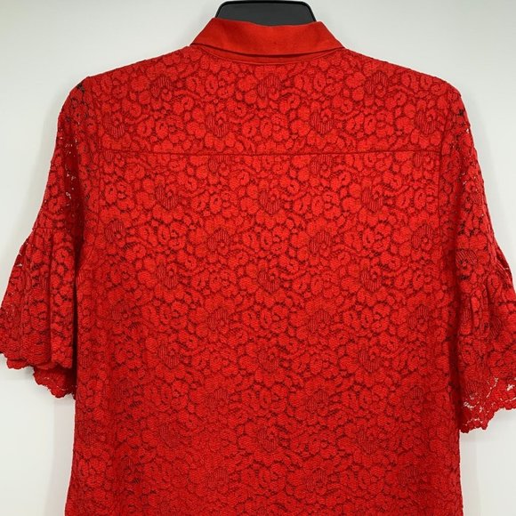 Banana Republic Dress Red Floral Polo Lace Flutter Sleeve - Picture 10 of 11